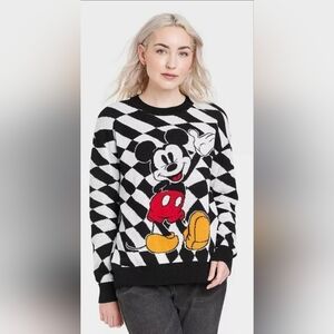 Disney Mickey Mouse Diamond Pattern Sweater - Black, White, Red, Yellow